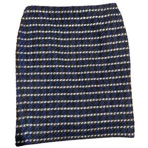 Ann Taylor Black Blue White Lined Tweed Pencil Skirt